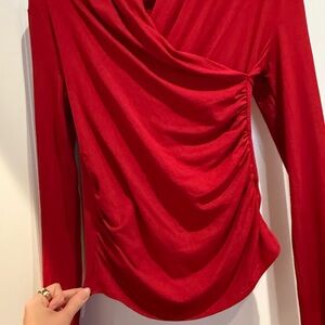 Commense Red Ruched Women's Blouse